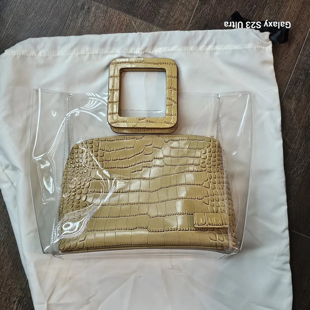 STAUD Shirley Clear Purse with Inner Clutch Faux Crocodile Print - Picture 4 of 12
